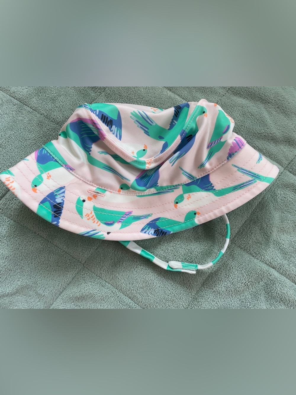 Reversible Bird Print Sun Hat with Teal Strap